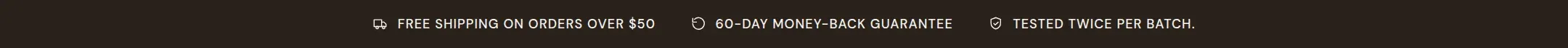 The announcement bar in the three benefits layout on desktop. On a phone it shows one benefit at a time and rotates.