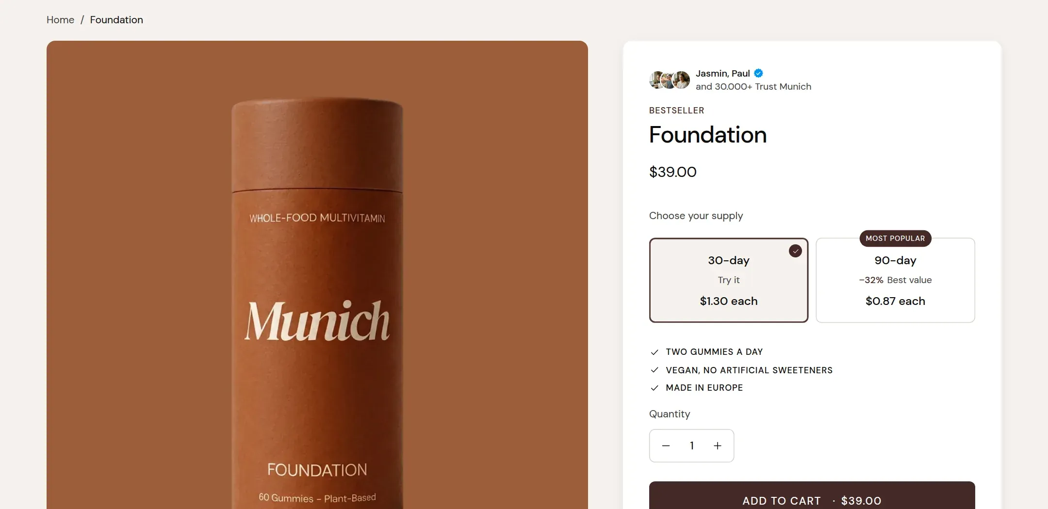 Breadcrumbs above a product title.
