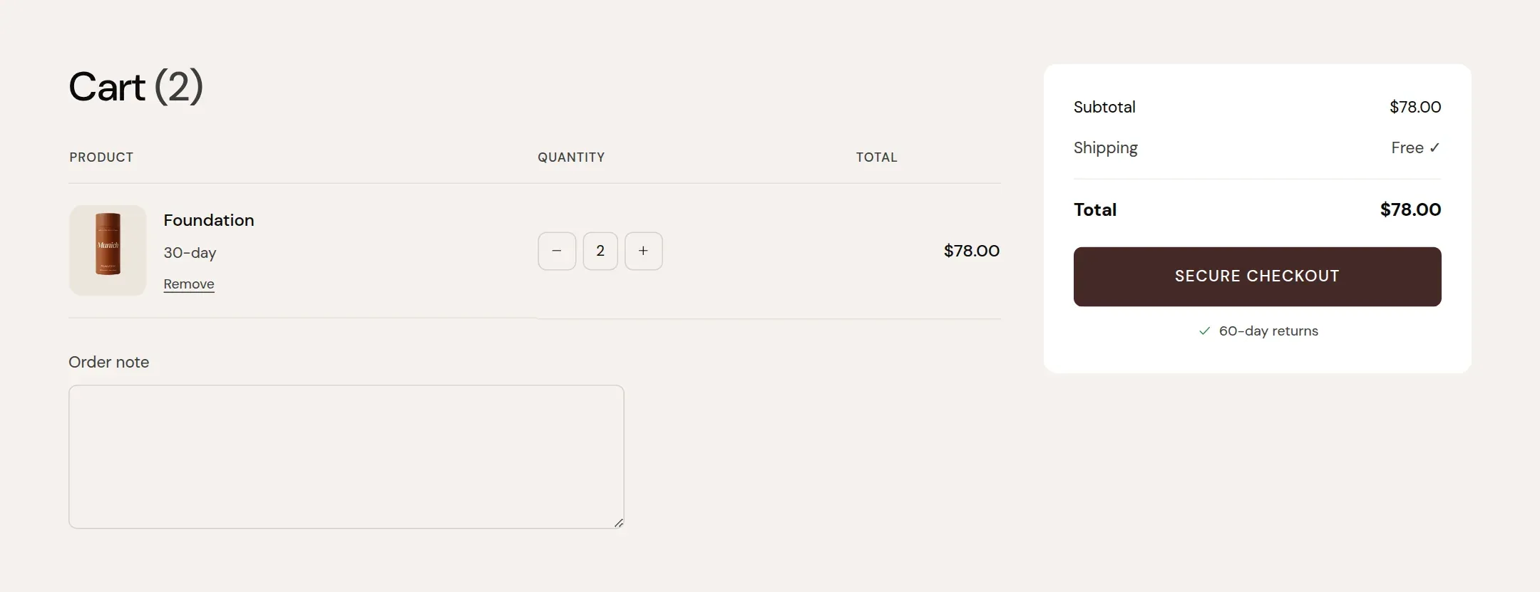 The cart page with two lines and the order summary.