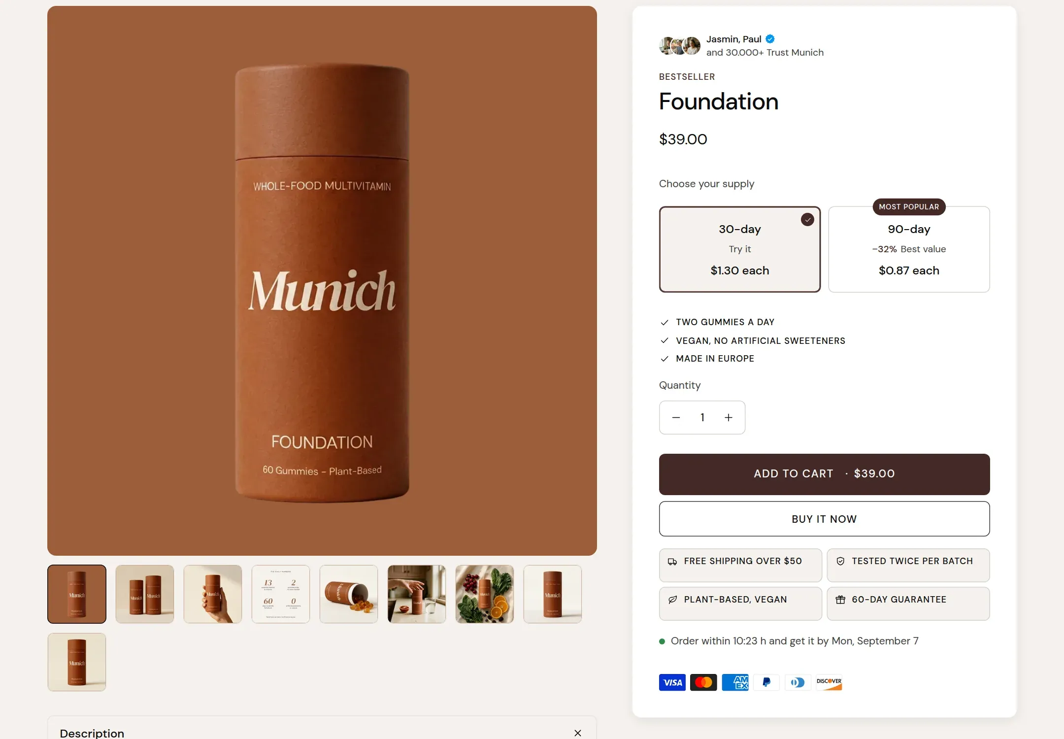 The Foundation product page on desktop: gallery on the left, buy box on the right.