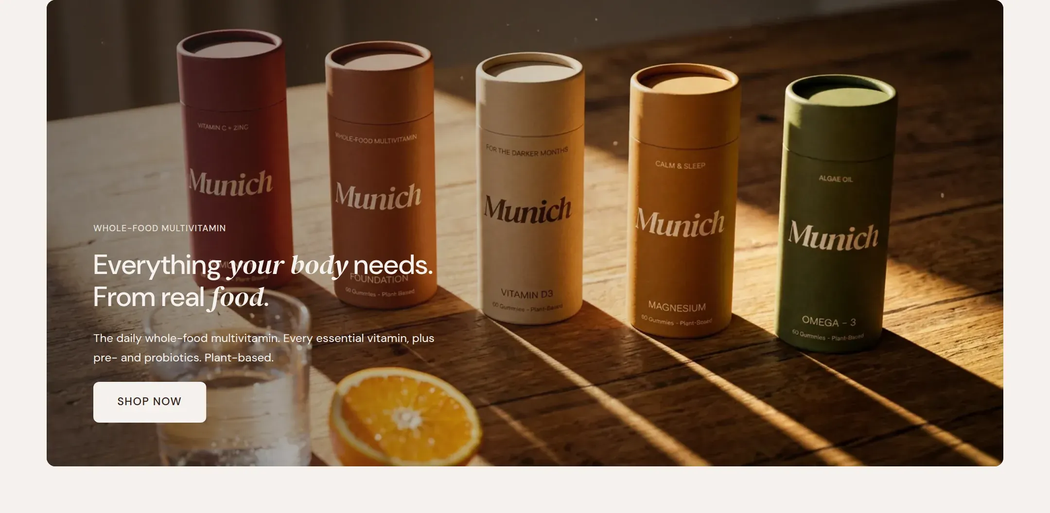 The home page hero as a single slide with the text at the left.